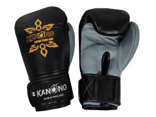Kanong Genuine Leather Thai Boxing Gloves : Black/Grey