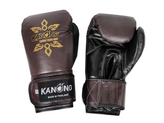 Kanong Genuine Leather Thai Boxing Gloves : Brown/Black