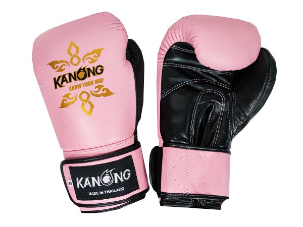 Kanong Genuine Leather Thai Boxing Gloves : Pink/Black