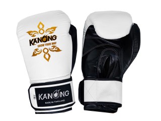 Kanong Genuine Leather Muay Thai Boxing Gloves : White/Black