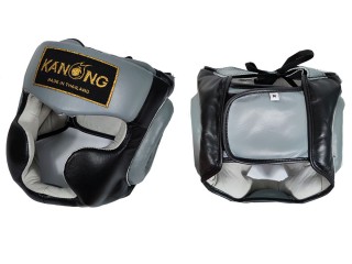 Kanong Professional Real Leather Boxing Head Gear : Black/Grey