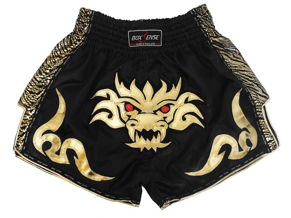 Boxsense Dragon Thai Boxing Shorts Retro : BXSRTO-026-Black