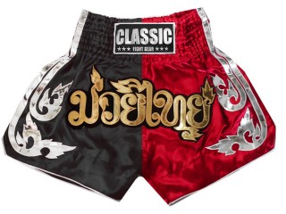 Classic Muay Thai Boxing Kickboxing Shorts : CLS-015-Black-Red