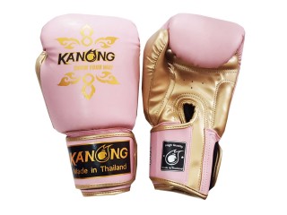 Kanong Kids Thai Boxing Gloves : "Thai Power" Pink/Gold