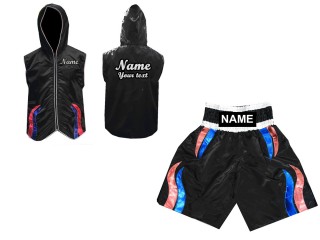 Kanong Thai Boxing Hoodies Jacket + Boxing Shorts : Black w/ Stripes