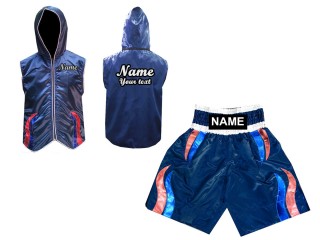 Kanong Thai Boxing Hoodies Jacket + Boxing Shorts : Navy w/ Stripes