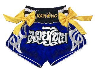 Kanong Ribbons Thai Boxing Shorts : KNS-127-Blue