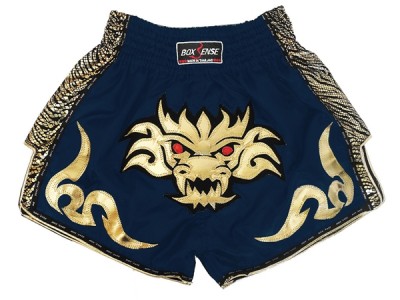 Boxsense Dragon Muay Thai Boxing Shorts Retro : BXSRTO-026-Navy