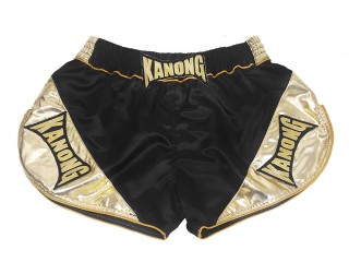 Kanong Woman Retro Muay Thai  Boxing Shorts : KNSRTO-201-Black-Gold