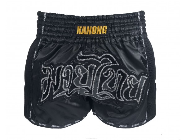 Kanong Retro Thai Boxing Shorts : KNSRTO-206-Black