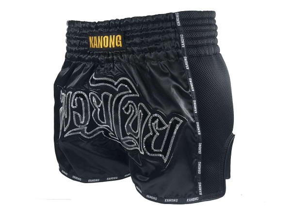 Kanong Retro Thai Boxing Shorts : KNSRTO-206-Black