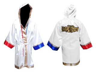 Custom Muay Thai Boxing Gown with hood : KNFIR-128-White