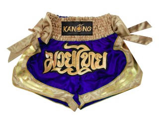 Kanong Ribbon Muay Thai Boxing Shorts : KNS-132-Blue