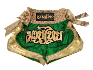 Kanong Muay Thai Boxing Shorts with ribbons : KNS-132-Green