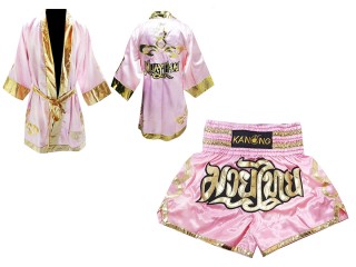 Kanong Thai Boxing Robe + Thai Boxing Shorts : Pink Lai Thai