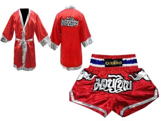 Kanong Custom Fighting Robe + Thai Boxing Shorts : Red/Elephant
