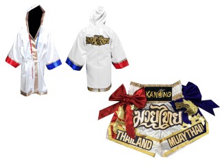 Kanong Custom Fighting Robe + Thai Boxing Shorts : White